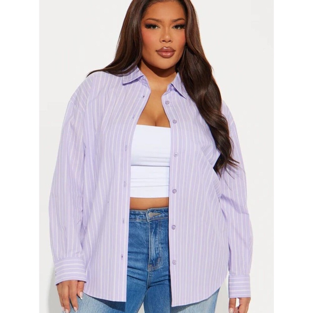 Women’s Fashion Nova plus Lavender Pinstripe Button-Down Shirt size XL